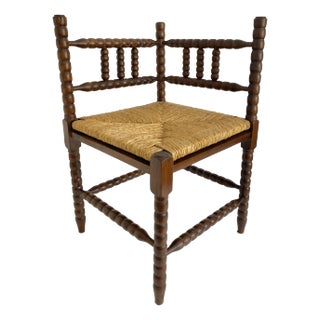 Vintage Dutch Oak Bobbin Corner Chair For Sale