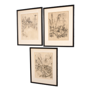 Set of 3 Salvatore Pinto Framed & Signed City Scene Etching