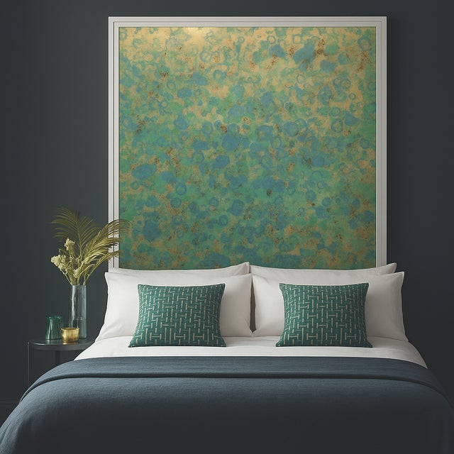 Vintage 1970s Metallic With Blue Green Motif Wallpaper For Sale - Image 13 of 13