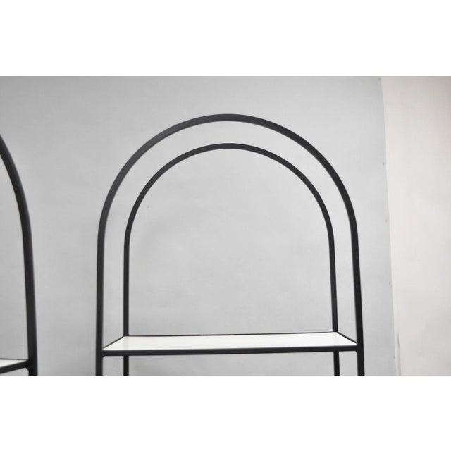 Vintage Mid Century Modern Narrow Arched Wrought Iron Etagere Bookcase - A Pair For Sale - Image 4 of 14