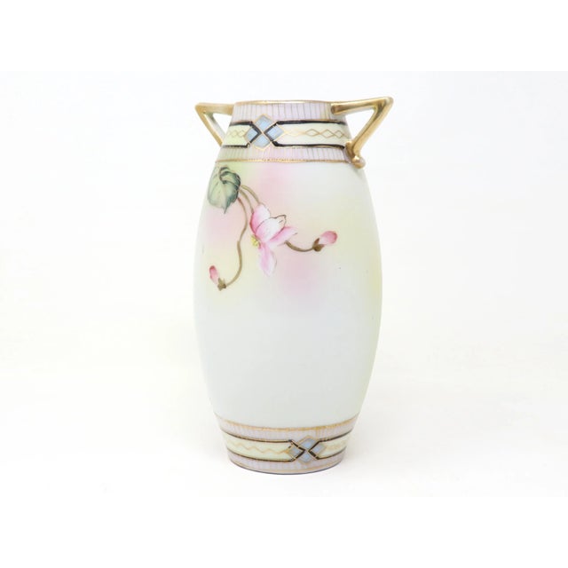 Antique Art Nouveau Porcelain Vase With Hand-Painted Floral and Gold Decoration For Sale In Chicago - Image 6 of 12