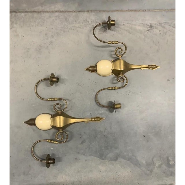 Pair of Signed & Dated 1970s Chapman Two-Light Brass & Faux Ostrich Egg Sconces. Great Scale & Size and will Require...