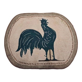 Vintage American Hand Hooked Rug, Wool & Cotton, Standing Rooster Design, 2x3 For Sale