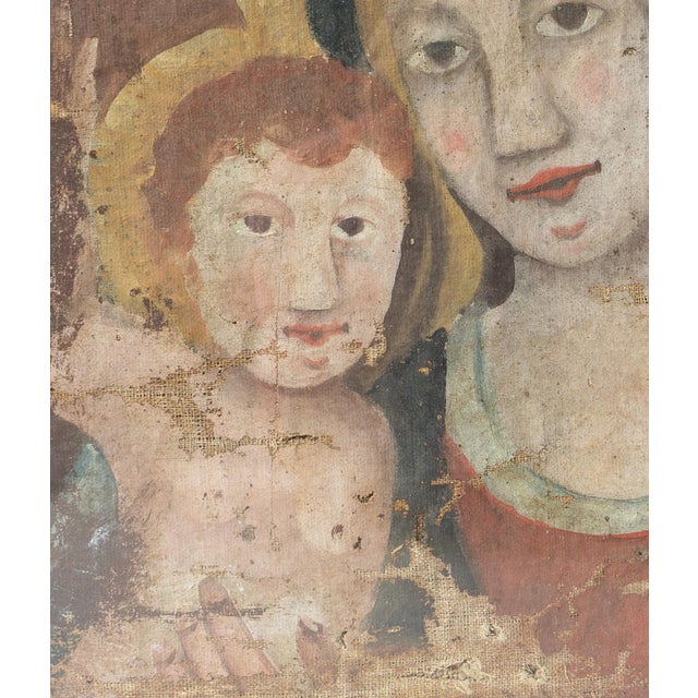 18th Century Early Naive School Madonna and Child, Original Antique Oil Painting, 18th Century, Framed For Sale - Image 5 of 8