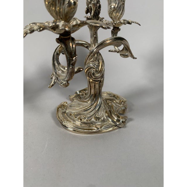Pair of Rococo Style Silvered Bronze Candelabra, 19th Century, Louis XV Style For Sale - Image 6 of 11
