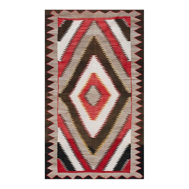 Excellent and Authentic With Dimensinal Design in Gray, Red and Brown Color American Navajo Rug For Sale