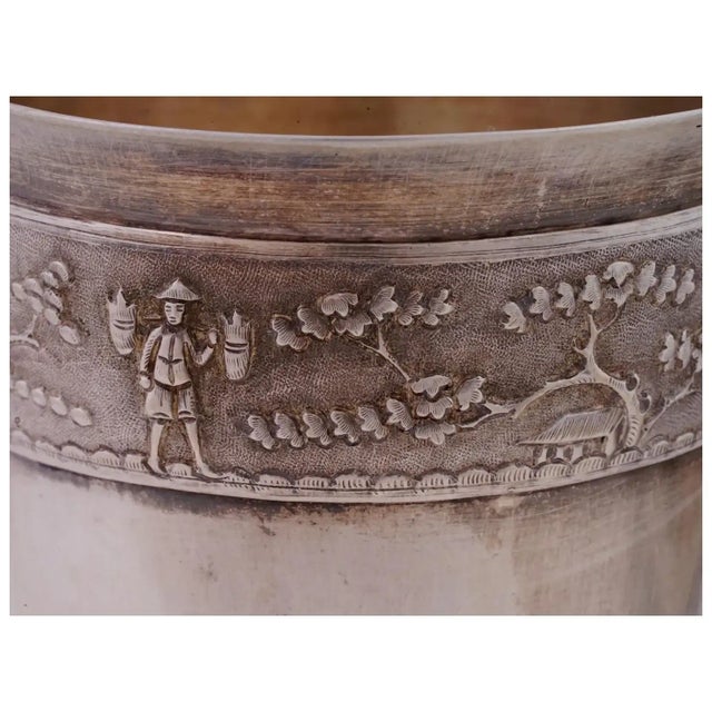Mid Cent Vietnamese Embossed Silver Cup and Saucer For Sale - Image 10 of 10