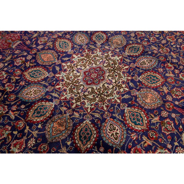 Textile Blue Vintage Tabriz Persian Wool Rug Handmade From the 1940s With Rosette Motif For Sale - Image 7 of 8