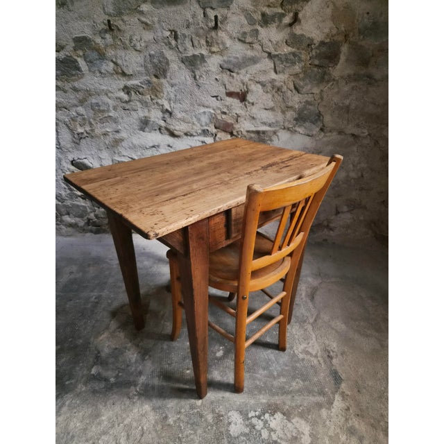 Antique French Worktable and Bistro Chair, 1900s and 1950, Set of 2 For Sale - Image 13 of 18