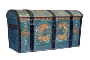 Mid 19th Century Swedish Hand Painted Oak Dome Top Coffer
