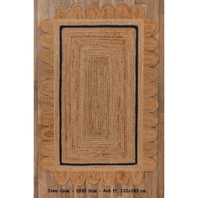 Textile 2x4ft. Navy Single Border Braided Jute Scallop Rug For Sale - Image 7 of 10