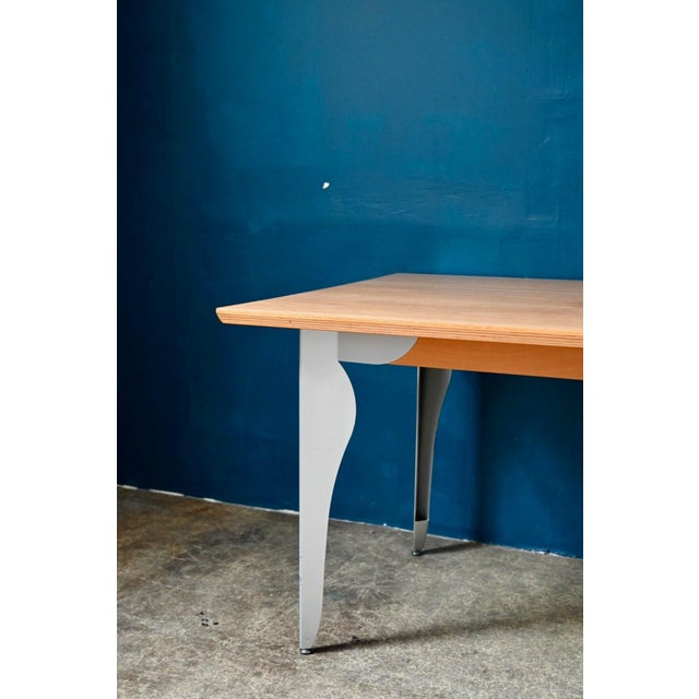 Extendable Table with Bent Steel and Light Wood Legs, 1990s For Sale - Image 6 of 18
