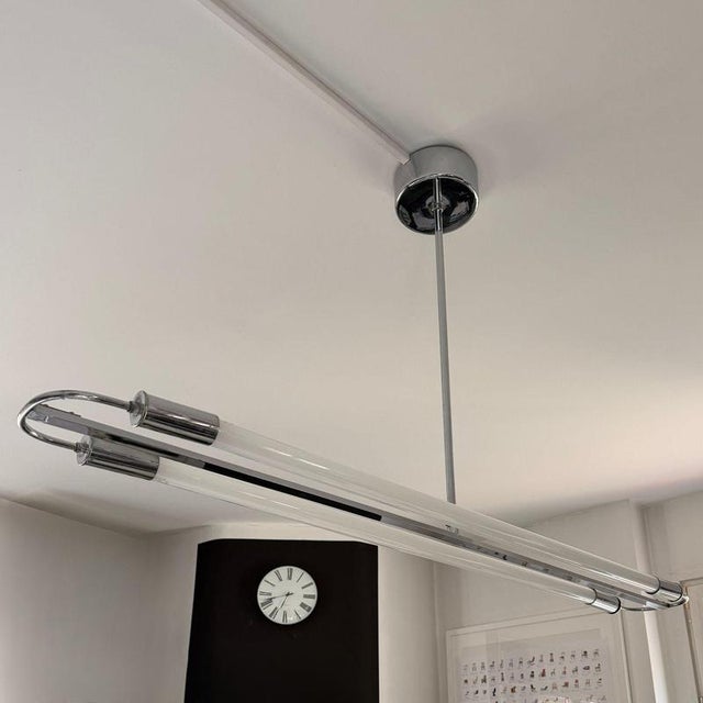 Silver Streamline Modern Ceiling Lamp in Chrome with Neon Tubes, Germany, 1935 For Sale - Image 8 of 18