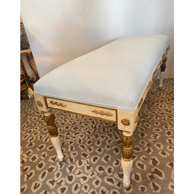 Hollywood Regency Louis XVI Painted & Upholstered Bench, 1950s For Sale - Image 9 of 15