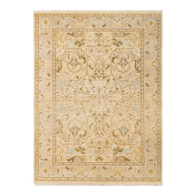 Vintage Traditional Hand Knotted Wool Area Rug, Ivory - 6'1" X 9'0" For Sale - Image 9 of 9