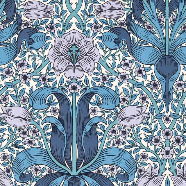 Morris & Co Spring Thicket Wallpaper in Indigo/Lilac For Sale