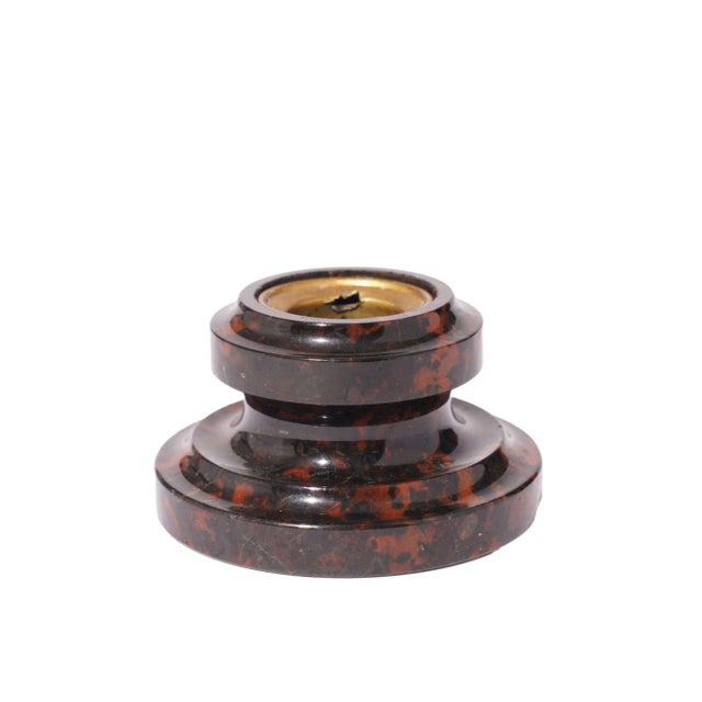 Circular open top inkwell in black and red serpentine stone. Cornwall, England, 1800’s.