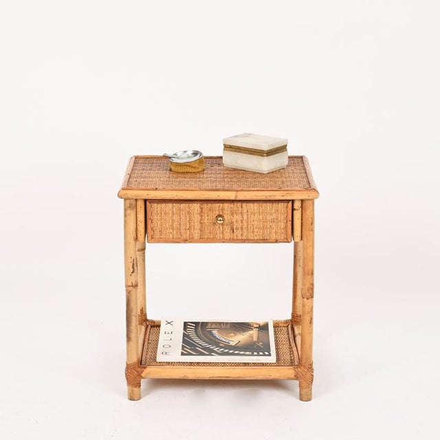 Gold French Riviera Nightstands in Bamboo, Rattan and Brass, Italy, 1970s, Set of 2 For Sale - Image 8 of 14