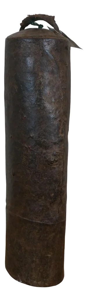 Antique Large Primitive Iron Camel Bell With Leather Handle