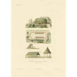 Duperrey, Illustration of Dwellings in Likiliki Village, New Ireland, Print For Sale