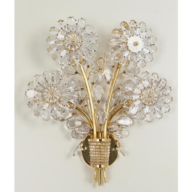 1970s Large Gilt and Crystal Glass Flower Sconce from Palwa, 1970s For Sale - Image 5 of 10