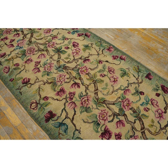 1930s Ivory Green Tree of Life Folk Art American Hooked Hallway Runner Rug For Sale In New York - Image 6 of 9