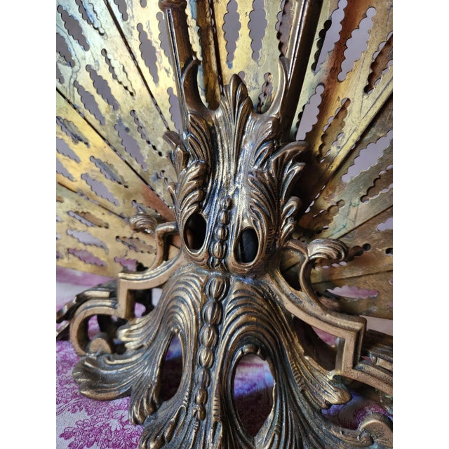 Metal Antique French Brass Peacock Tail Pare-Feu / Fireplace Screen, 1800s For Sale - Image 7 of 11
