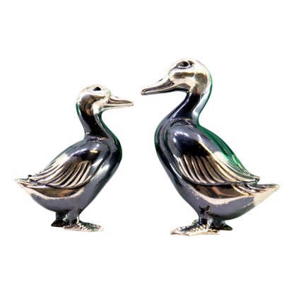 Geese in Nickel Silver, Set of 2 For Sale