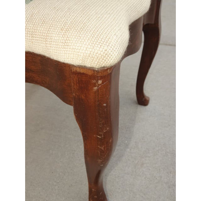 Vintage French Provincial Floral Queen Anne Needlepoint Footstool ~ Bench For Sale - Image 10 of 15
