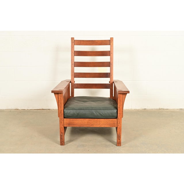 Stickley Mission Oak Arts & Crafts Reclining Morris Lounge Chair With Ottoman For Sale - Image 12 of 17