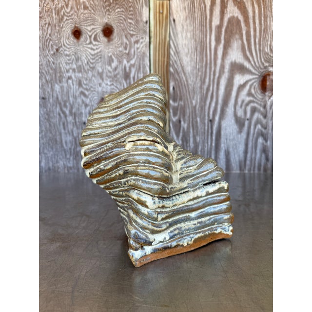 Dark Green Vintage Boho Abstract Coil Studio Pottery For Sale - Image 8 of 8