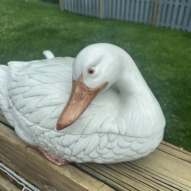 Vintage 1976 Fitz & Floyd Ceramic Goose Swan Soup Tureen W/ Ladle Spoon For Sale - Image 9 of 10