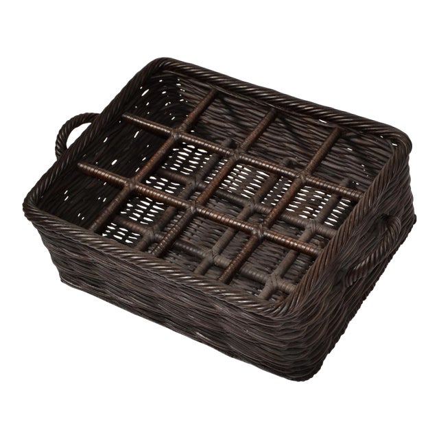 1970s Palm Beach Regency Bohemian 12-Bottle Wicker Cane Handmade Wine Tray Handle For Sale