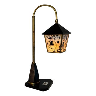 Vintage Art Deco Table Lamp with Stained Glass Shade and Decorative Base, Ukraine, 1960s For Sale