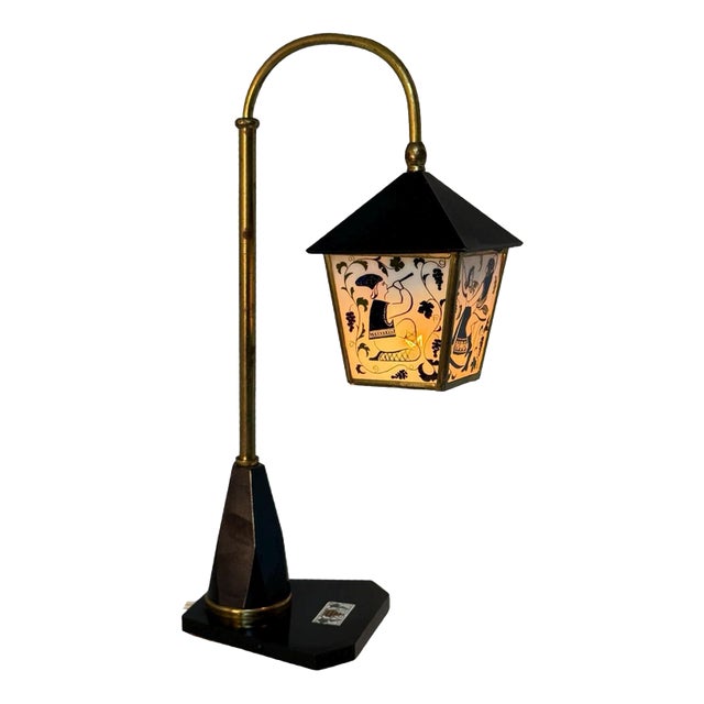 Vintage Art Deco Table Lamp with Stained Glass Shade and Decorative Base, Ukraine, 1960s For Sale