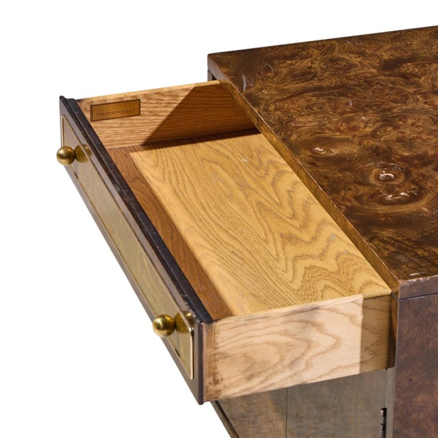 Bernhard Rohne for Mastercraft Mid Century Burlwood and Acid Etched Brass Nightstands - Pair For Sale - Image 10 of 13