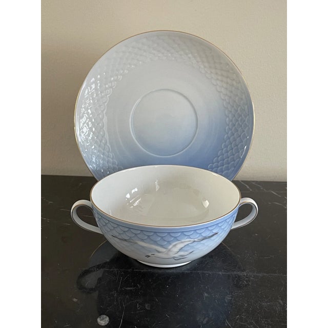 Vintage Mid-Century Modern Bing and Grondahl B&g Seagull Flat Cream Soup Bowl For Sale In Houston - Image 6 of 6