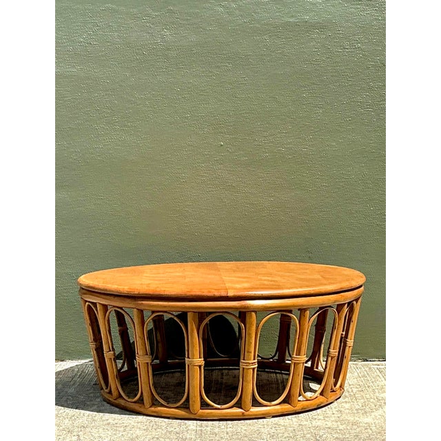 Contemporary Vintage Looped Rattan Coffee Table For Sale - Image 3 of 12