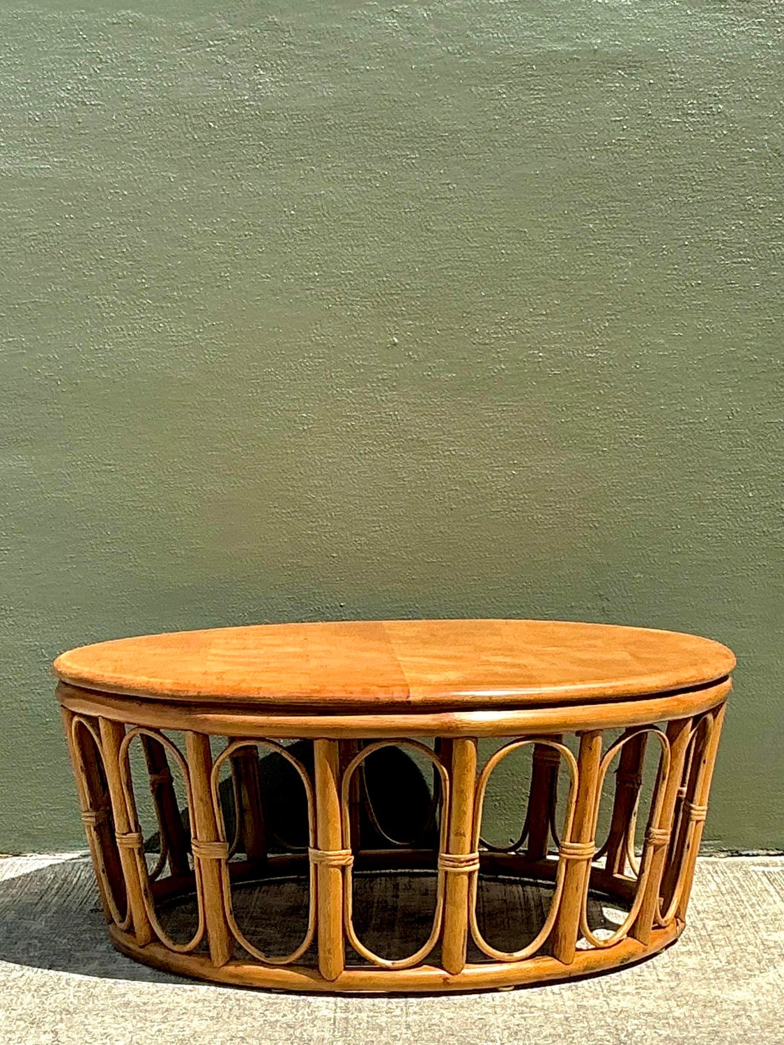 Vintage Looped Rattan Coffee Table - Side view