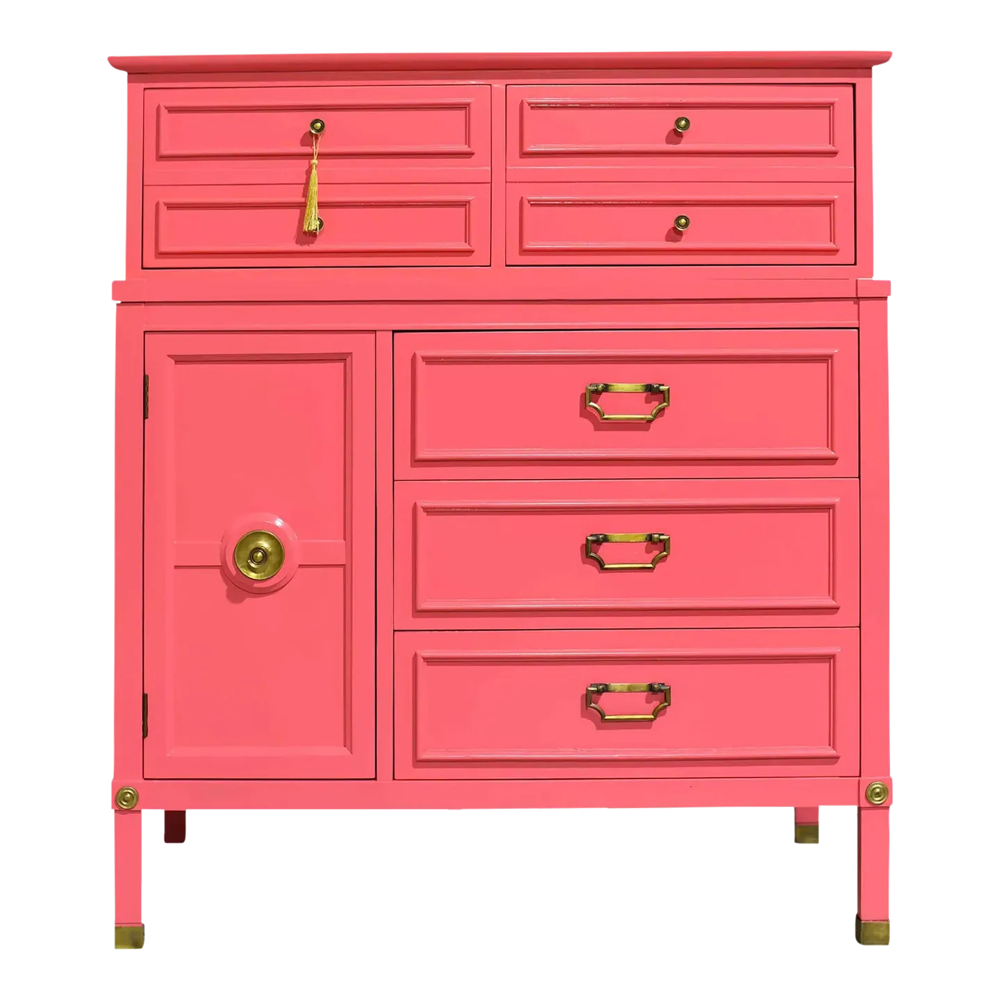 1960s Mid Century Modern Highboy Dresser in Pink - Newly Painted | Chairish