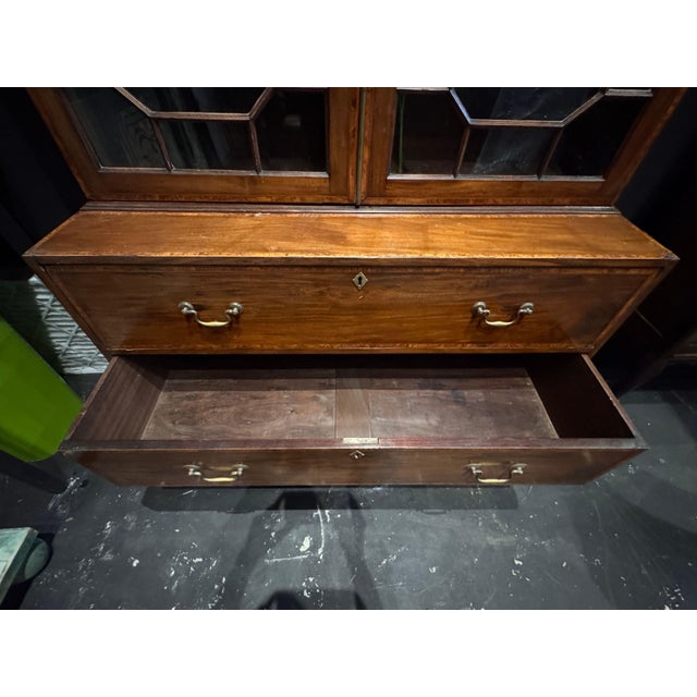 Brown Antique English Georgian Mahogany Bureau Bookcase With Astragal Glass Doors, Late 18th Century For Sale - Image 8 of 13