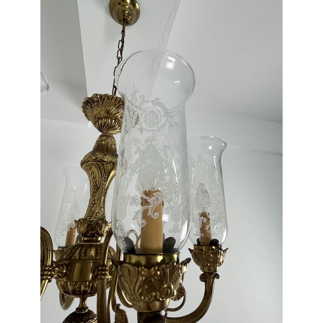6-Light Venetian Brass and Murano Glass Chandeliers, 1960s, Set of 2 For Sale - Image 12 of 14