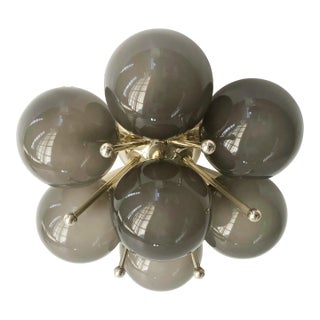 Sakura Polished Brass Frosted Smoky Murano Globe Flush Mount by Fabio LTD For Sale