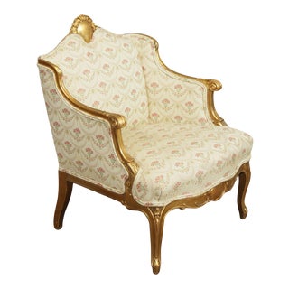 French Louis XV Style Antique Gilt Frame Bergere Chair For Sale