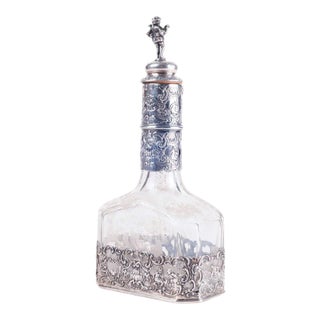 Antique Storck & Sinsheimer Decanter With Reticulated Base With Pastoral Scene For Sale