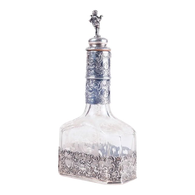 Antique Storck & Sinsheimer Decanter With Reticulated Base With Pastoral Scene For Sale