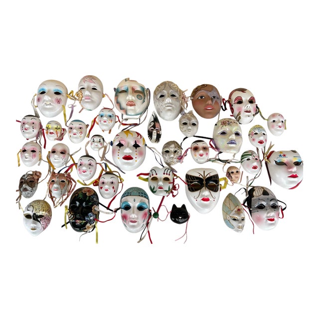 Vintage Mardi Gras Style Face Mask Wall Art Collection of 37 For Sale