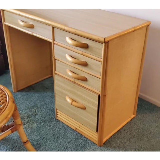 1960s Rattan and Formica Right Sided Writing Desk With Matching Chair - Set of 2 For Sale - Image 4 of 12