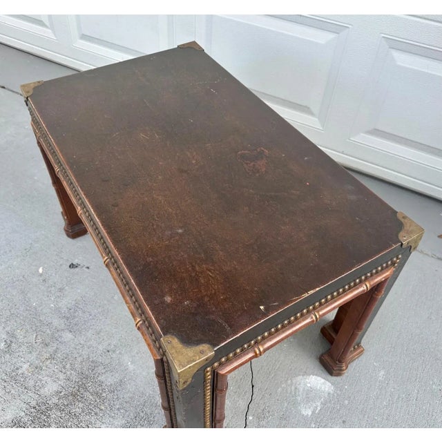Chinoiserie Drexel Et Cetera Faux Bamboo Leather Wrapped Coffee or Side Parsons Table For Sale - Image 3 of 12