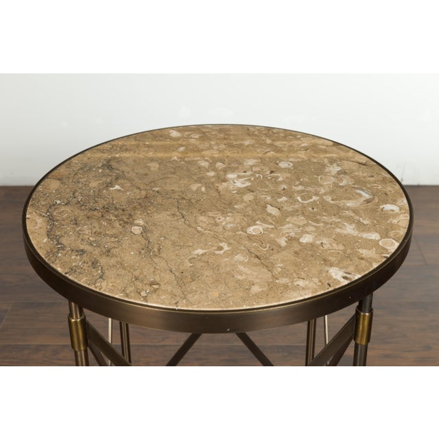 Metal Italian Midcentury Bronze Side Table with Variegated Marble Top and Paw Feet For Sale - Image 7 of 12